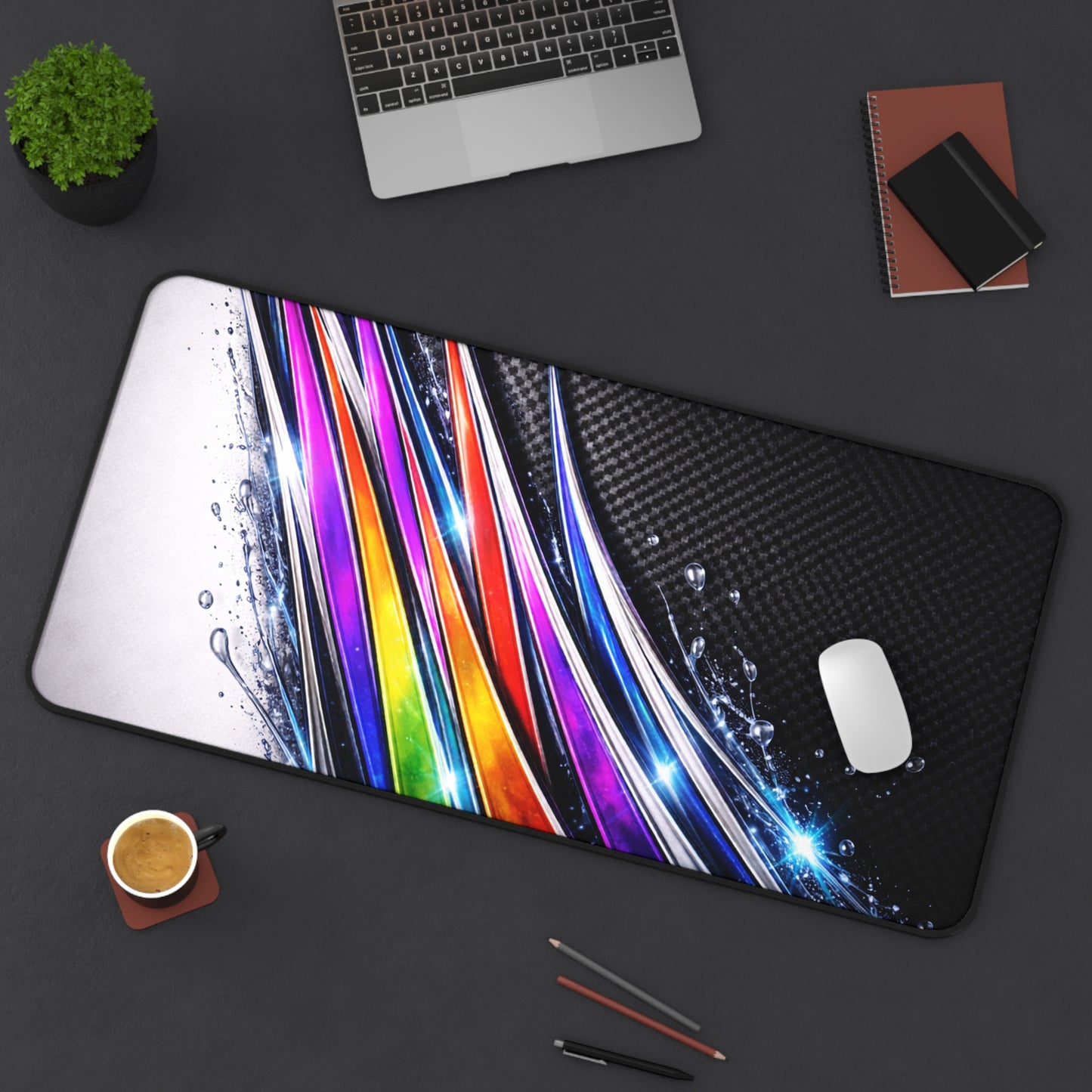 Colorful Abstract Wave Desk Mat | Rainbow Splash Mouse Pad