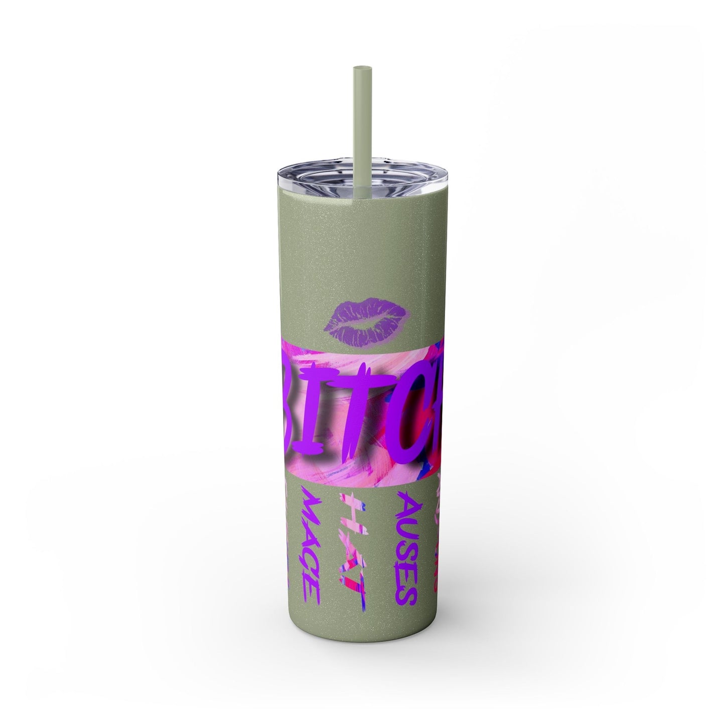 Funny Bitch Image 20oz Skinny Tumbler with Straw, Adult Humor Cup