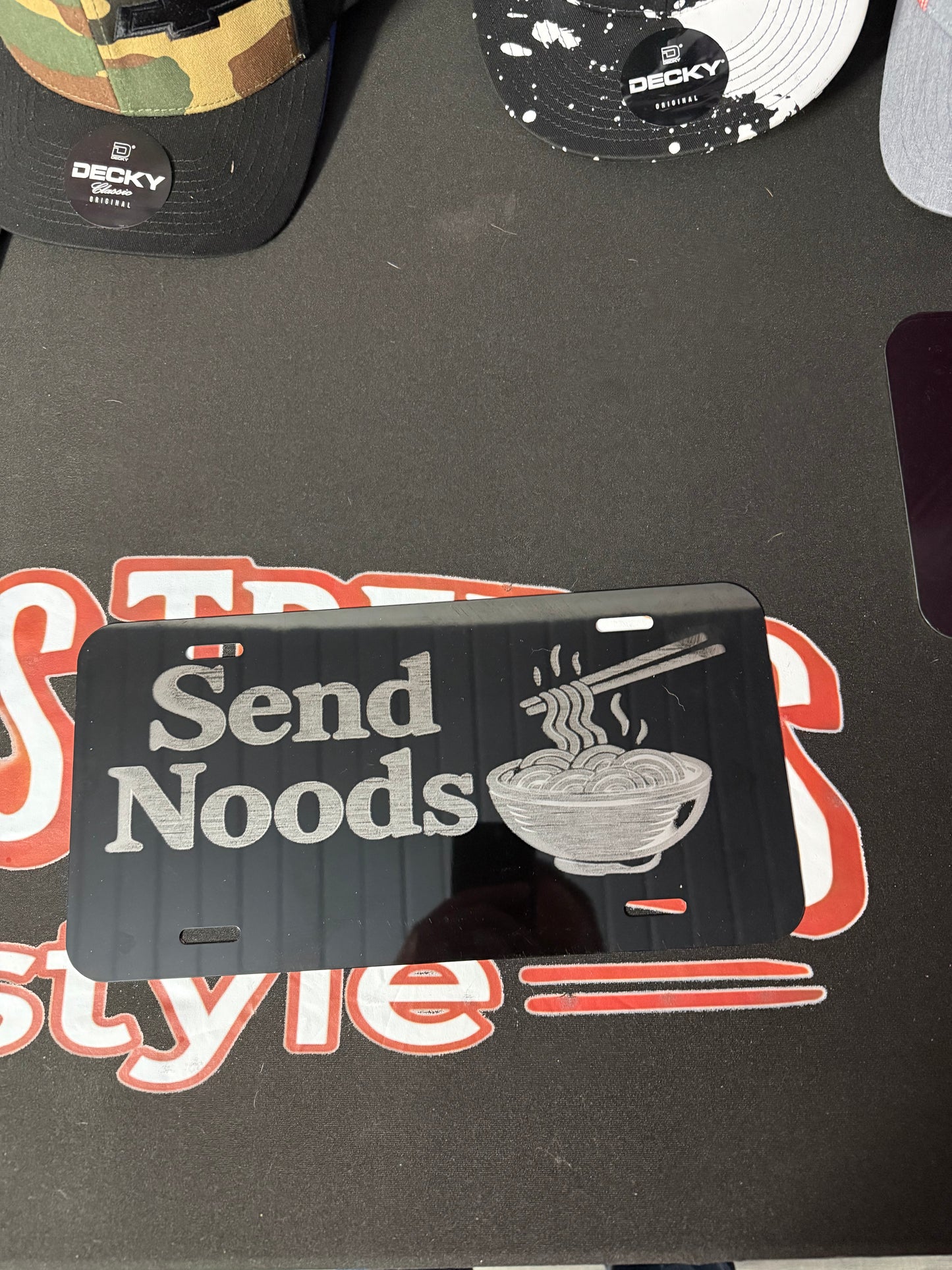 “Send Noods” Engraved License Plate – Funny Vehicle Show Plate / Garage Decor