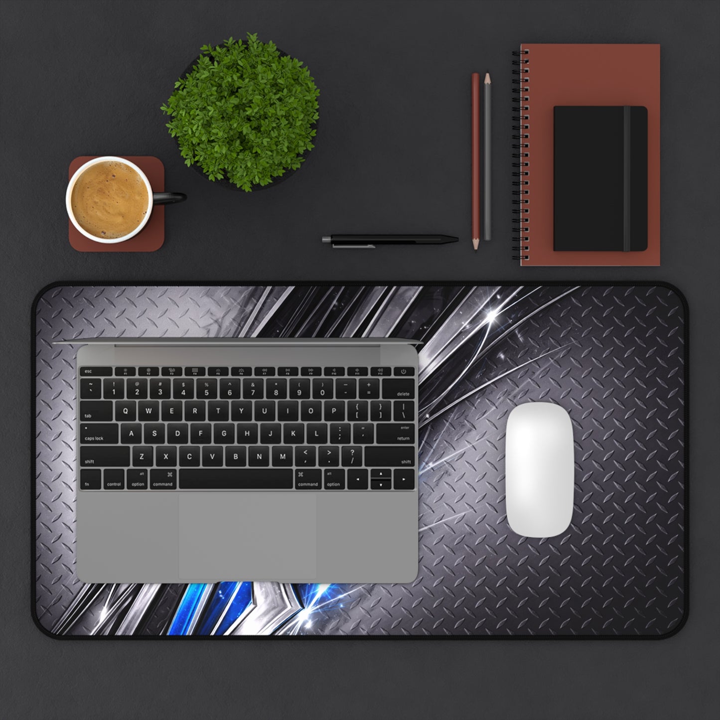 Futuristic Metallic Blue Abstract Desk Mat | Gaming Office Mousepad