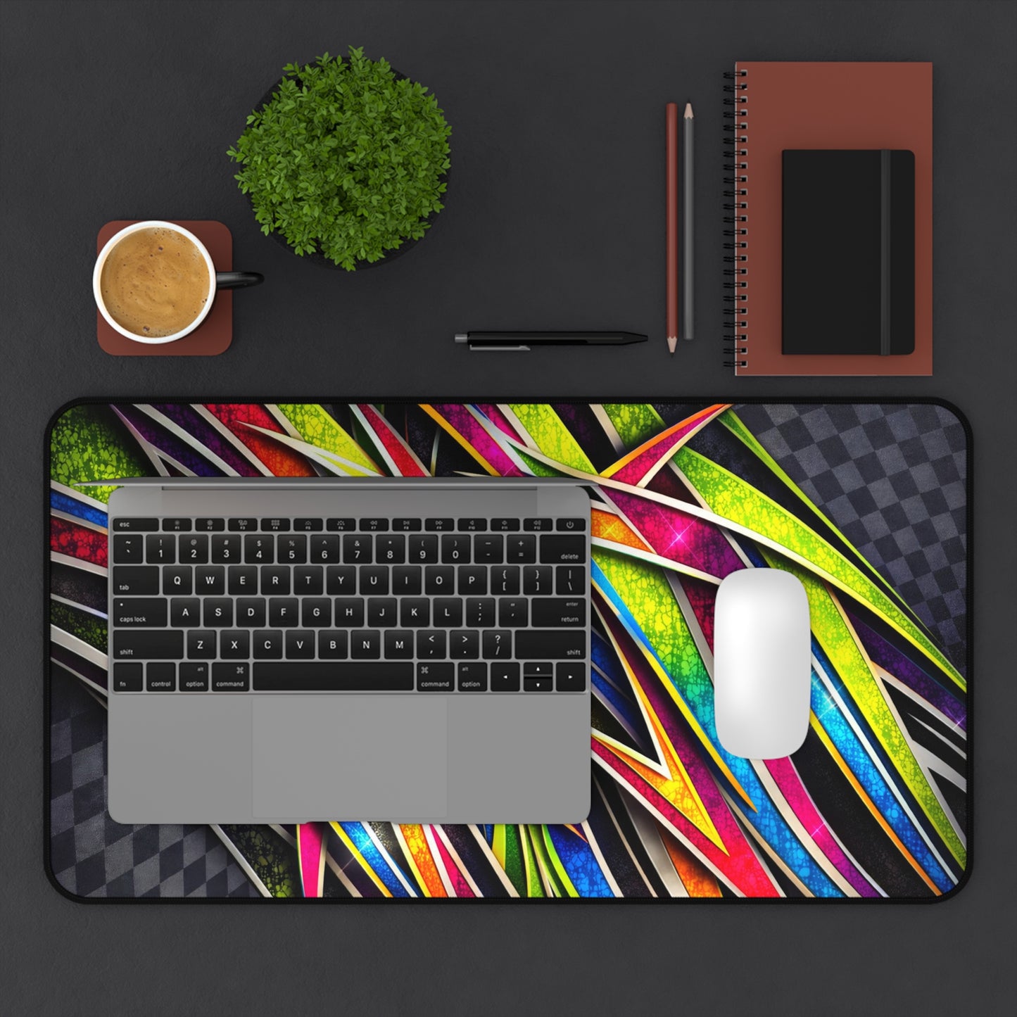 Desk Mat Vibrant Neon Abstract Gaming Mouse Pad