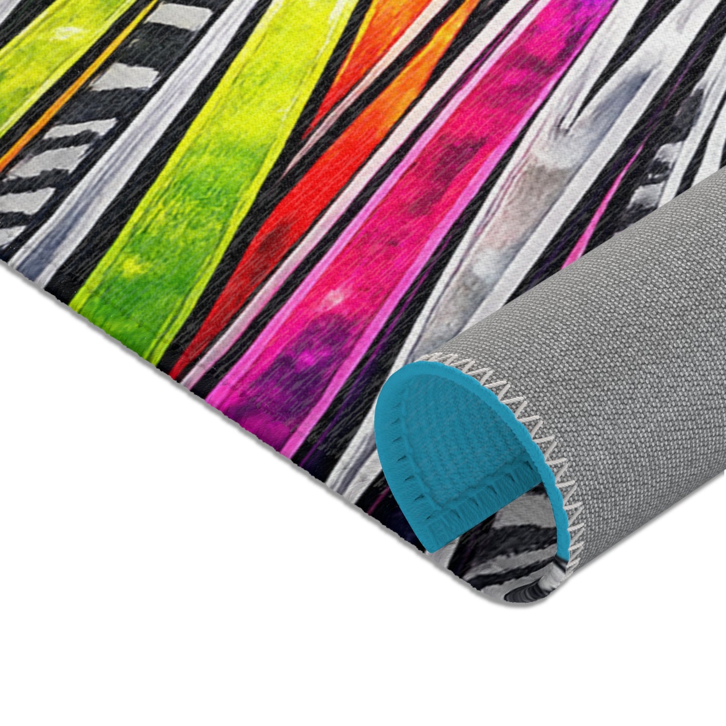 Turquoise Zebra Stripe Tear Area Rug — Colorful Rainbow Accent Rug