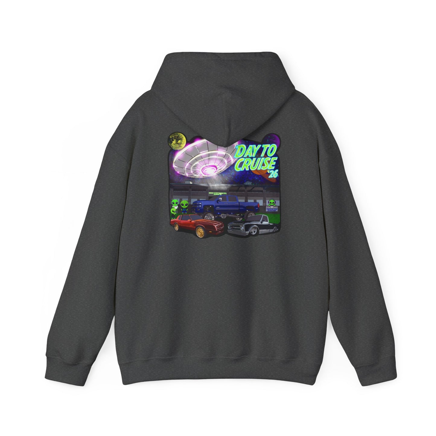 Cruise Night Hoodie — "Day To Cruise" Retro UFO Car Graphic