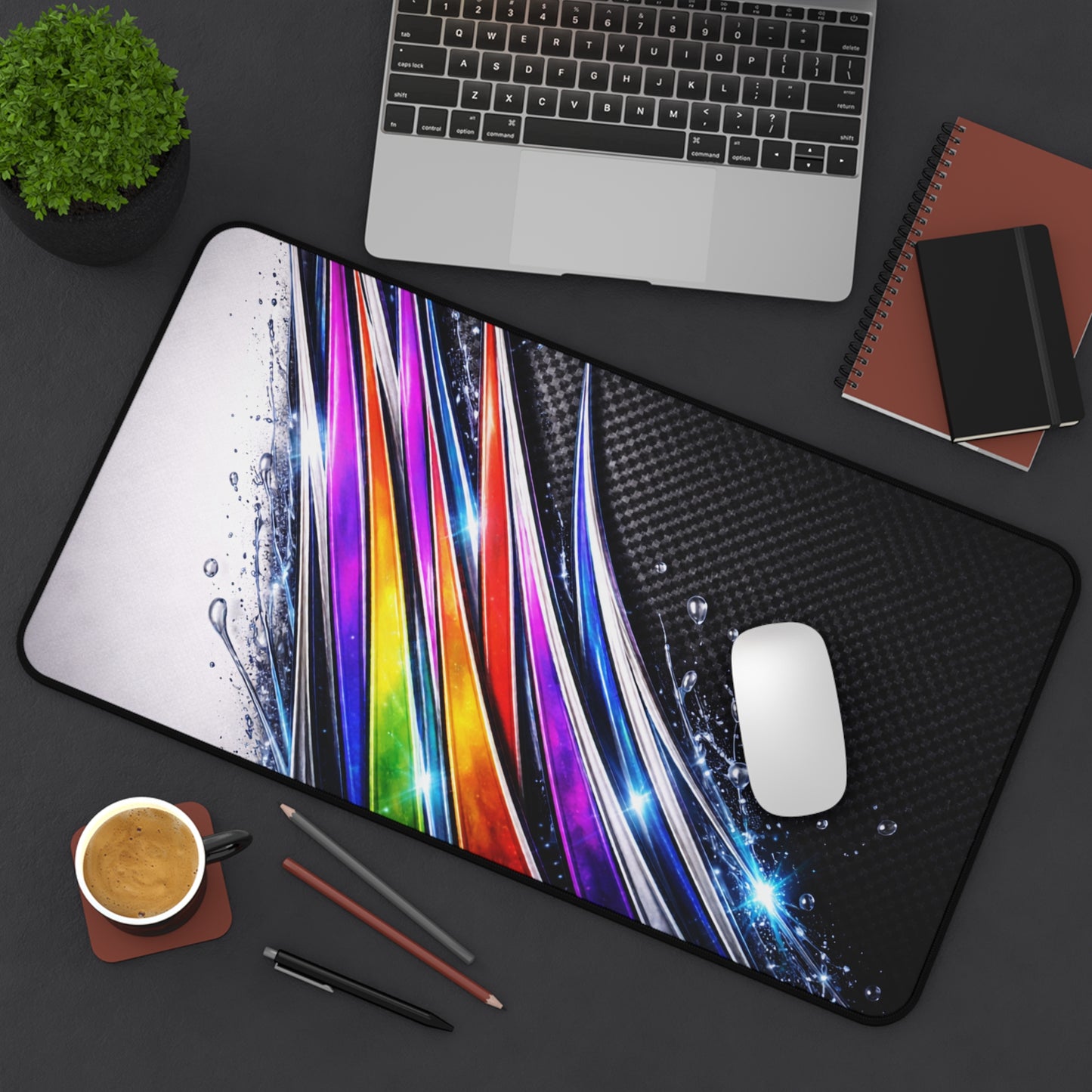 Colorful Abstract Wave Desk Mat | Rainbow Splash Mouse Pad