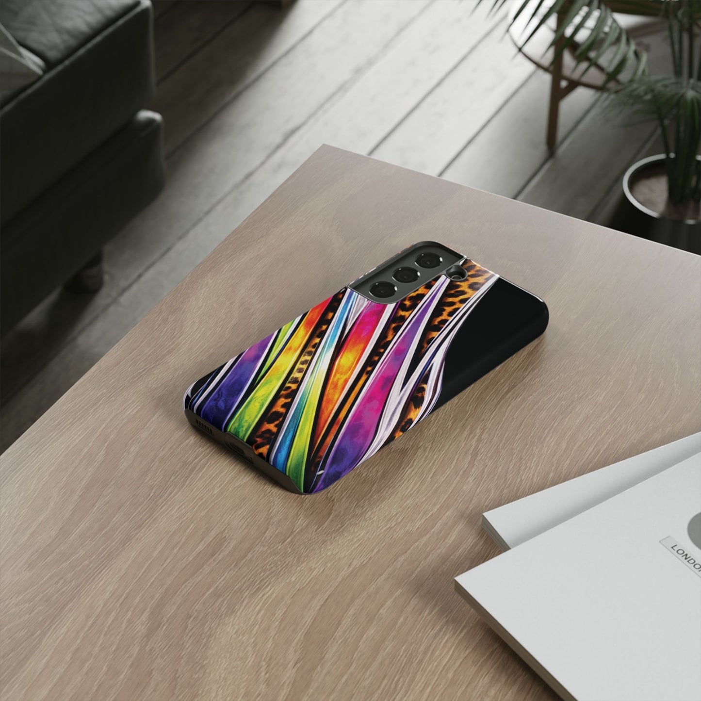 Colorful Stripes & Leopard Print Phone Case