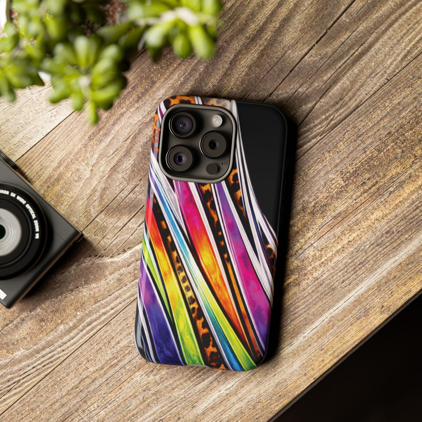 Colorful Stripes & Leopard Print Phone Case