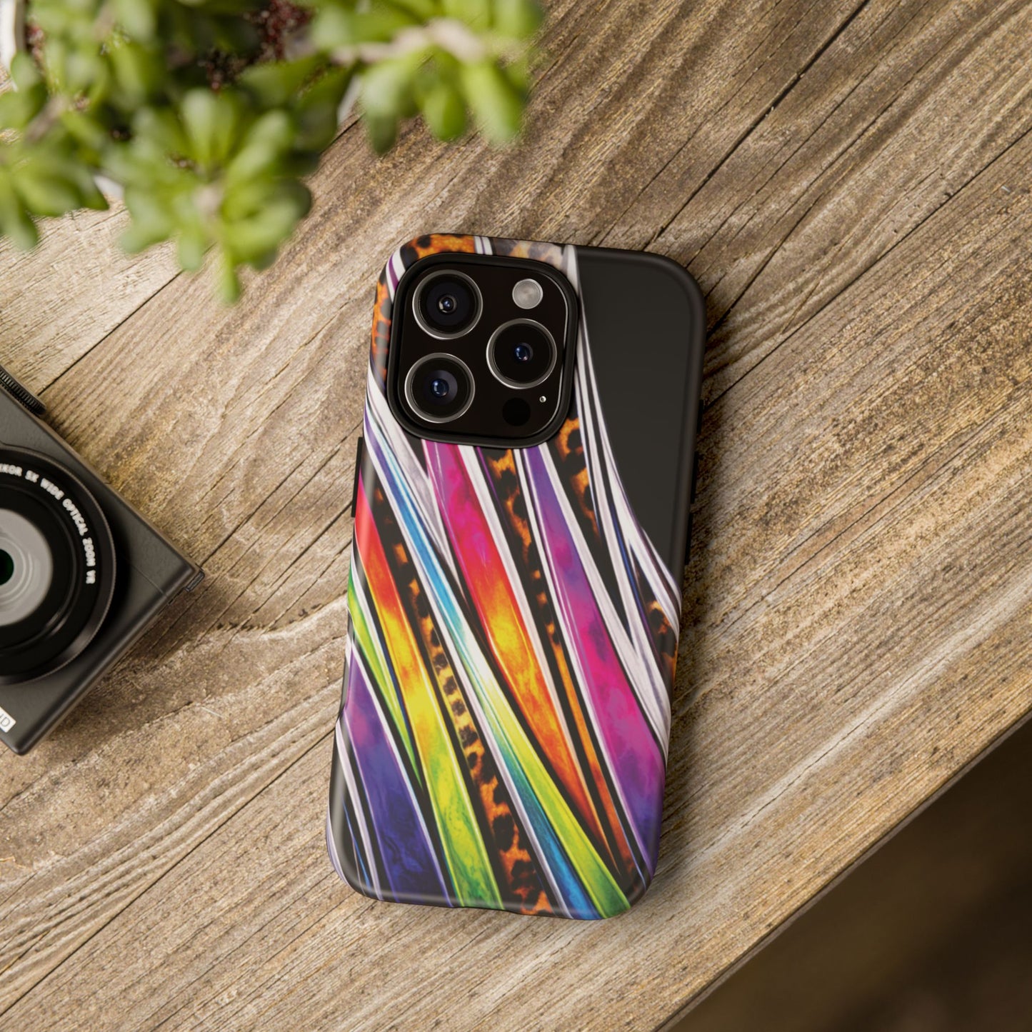 Colorful Stripes & Leopard Print Phone Case