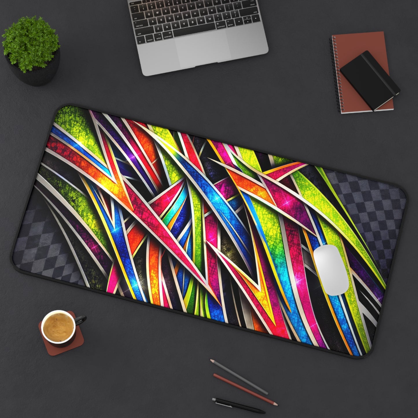 Desk Mat Vibrant Neon Abstract Gaming Mouse Pad