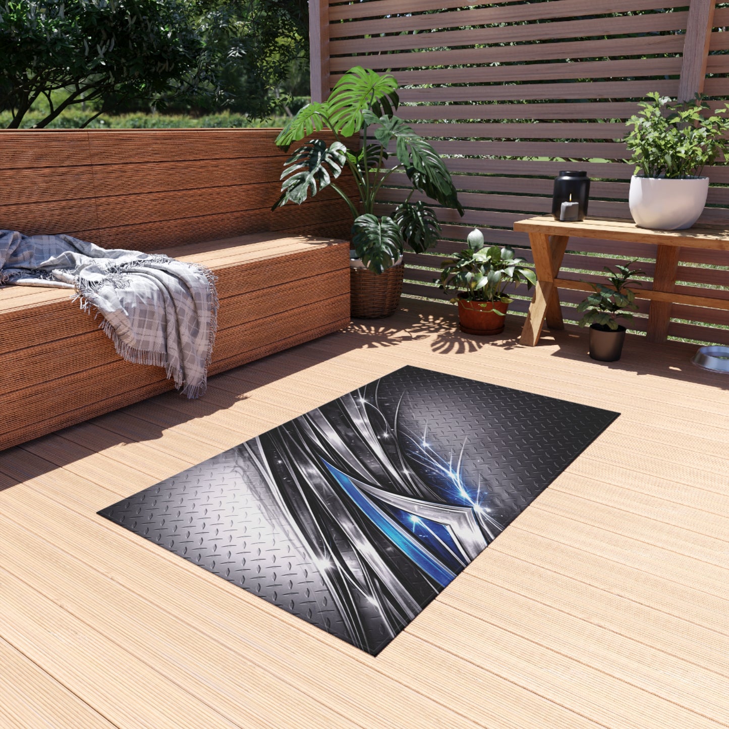 Man Cave Diamond Plate Outdoor Rug — Shop Garage Graphics Doormat