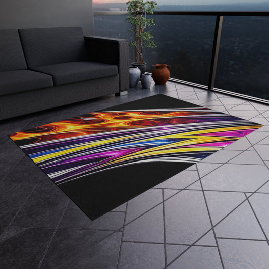 Mini Truck Flames Outdoor Rug — Retro Flame Pickup Truck Doormat
