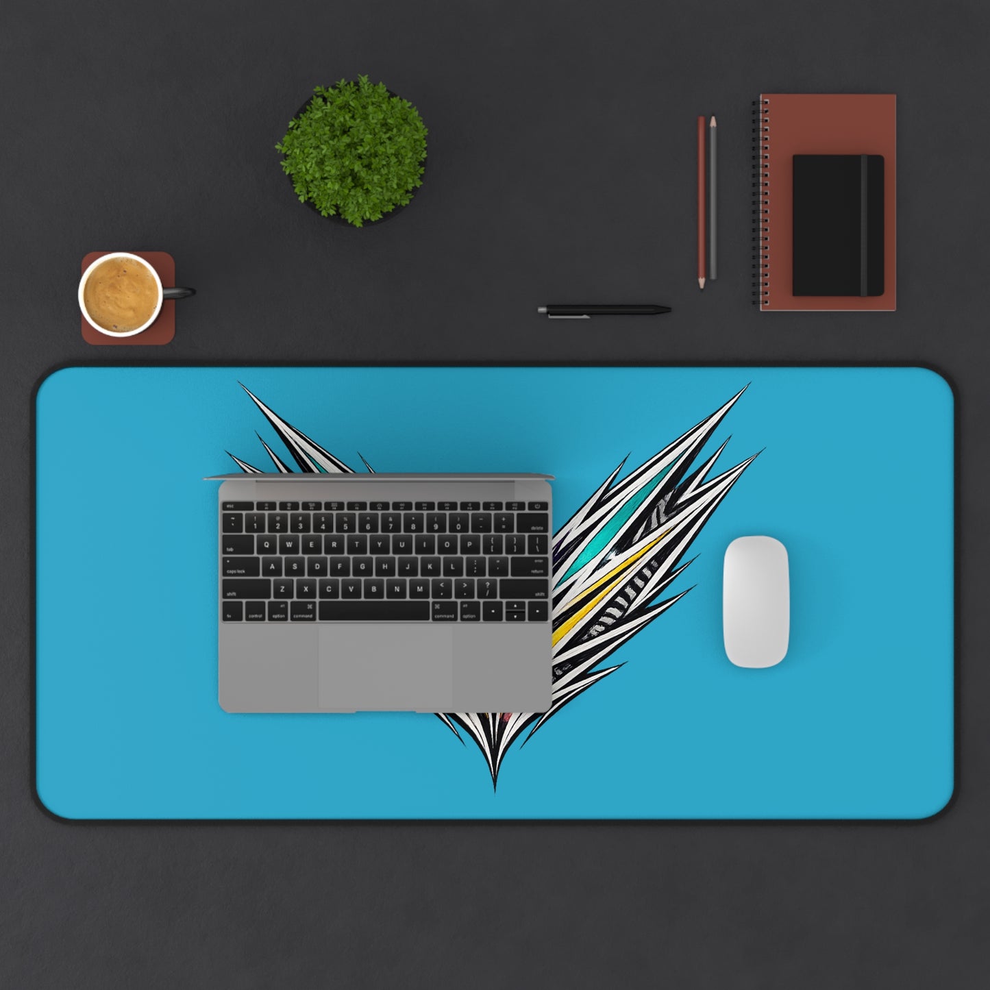 Abstract Feather Burst Desk Mat | Blue Gaming Mousepad