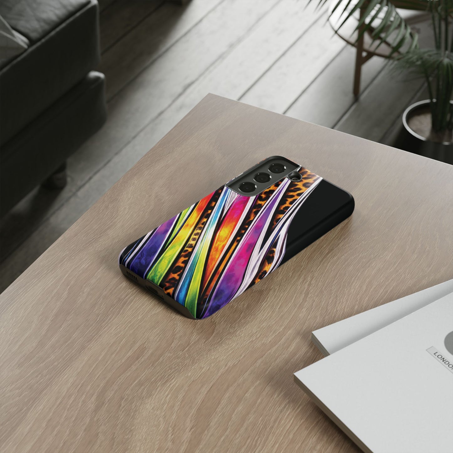 Colorful Stripes & Leopard Print Phone Case