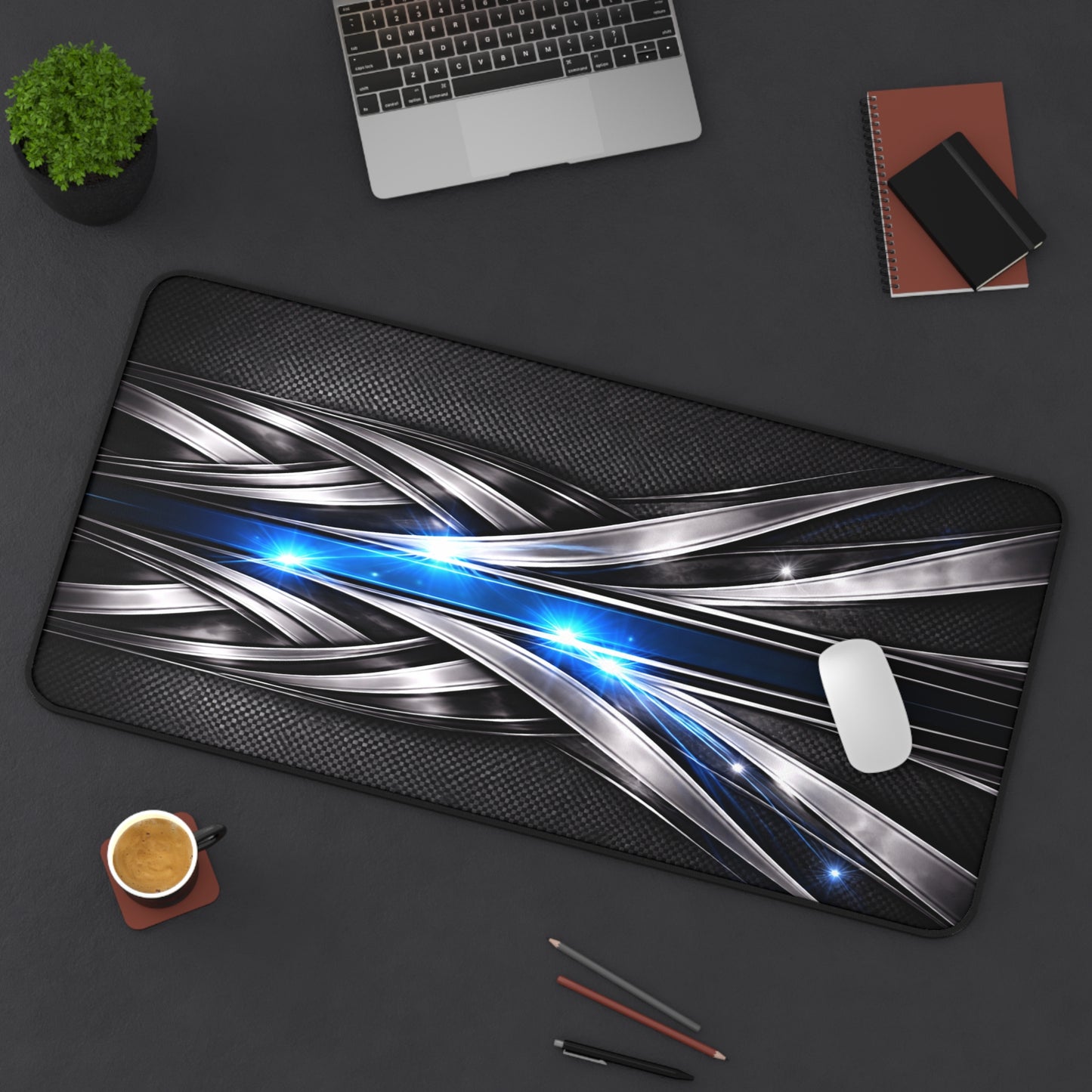 Futuristic Blue Light Abstract Desk Mat | Tech Gaming Surface