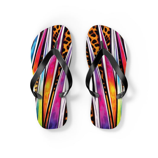 Colorful Striped & Leopard Print Flip Flops — Vibrant Beach Sandals