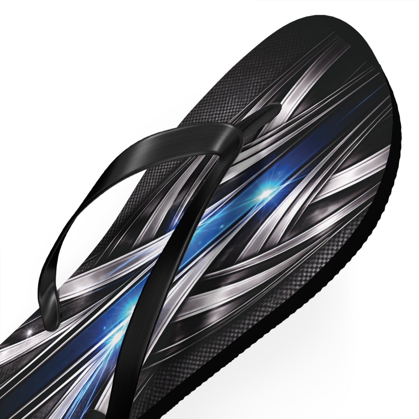 Abstract Metallic Blue Flip Flops — Futuristic Graphic Beach Sandals