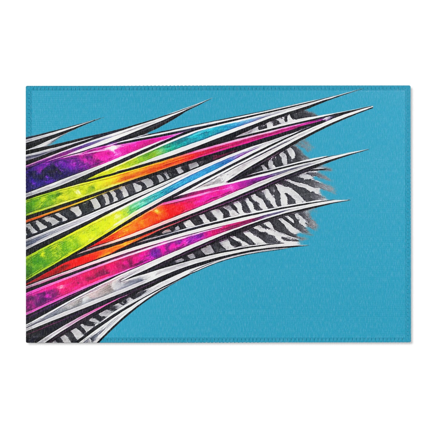 Turquoise Zebra Stripe Tear Area Rug — Colorful Rainbow Accent Rug