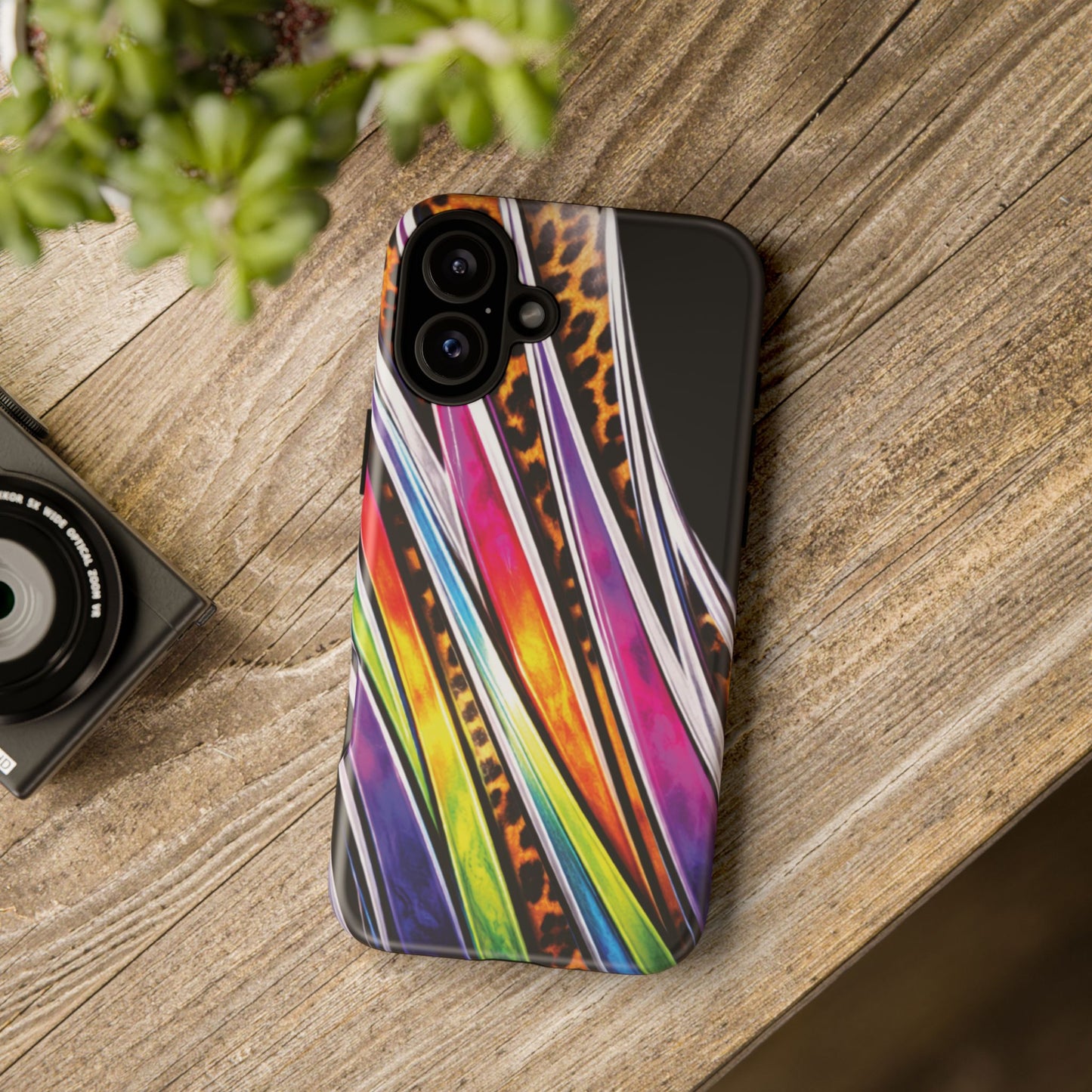 Colorful Stripes & Leopard Print Phone Case
