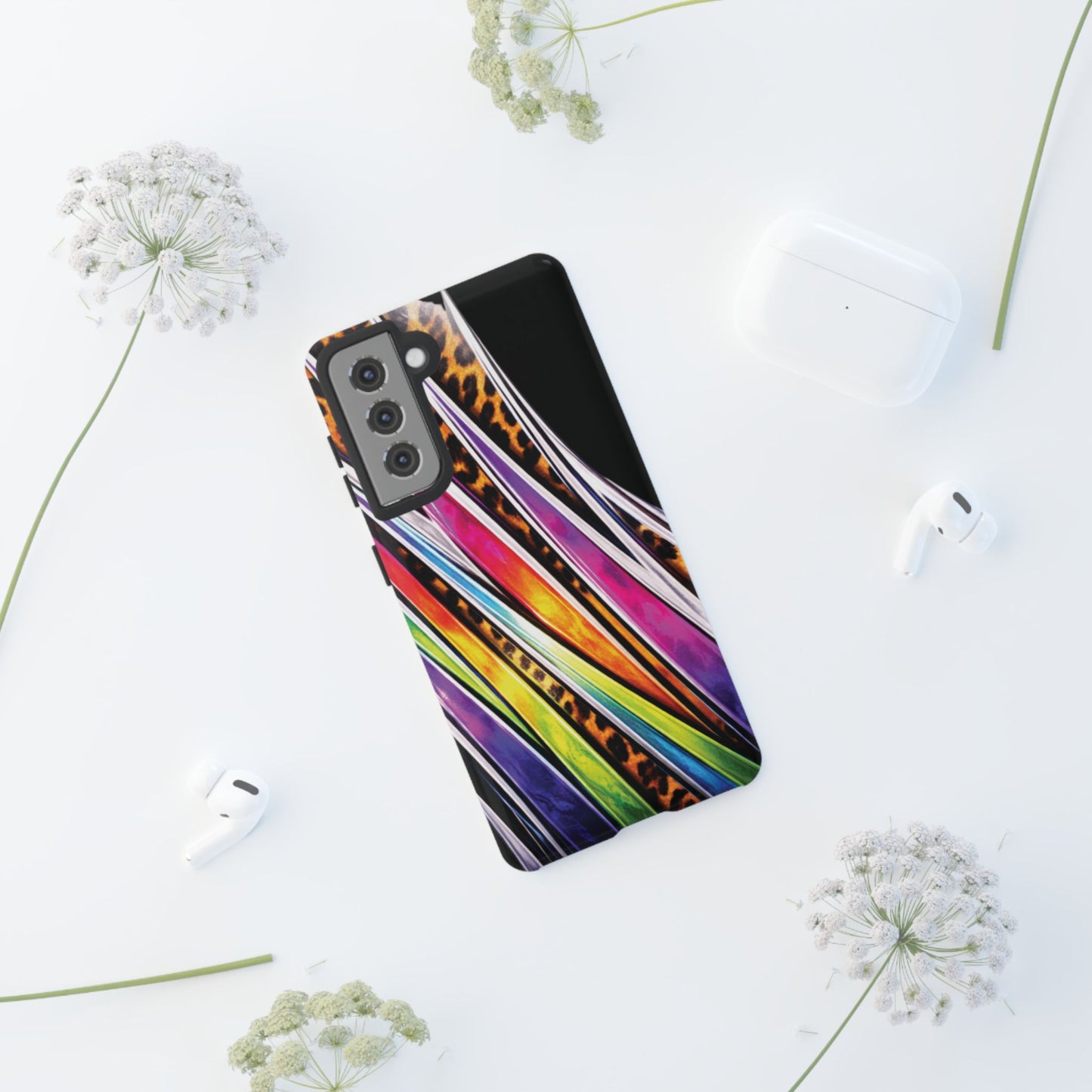 Colorful Stripes & Leopard Print Phone Case