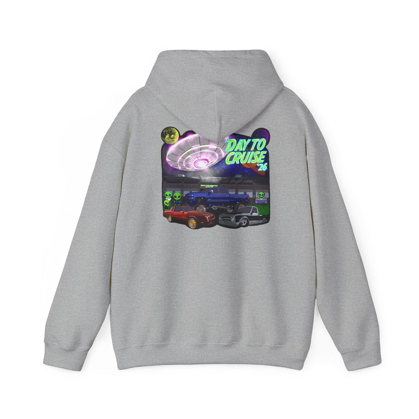 Cruise Night Hoodie — "Day To Cruise" Retro UFO Car Graphic