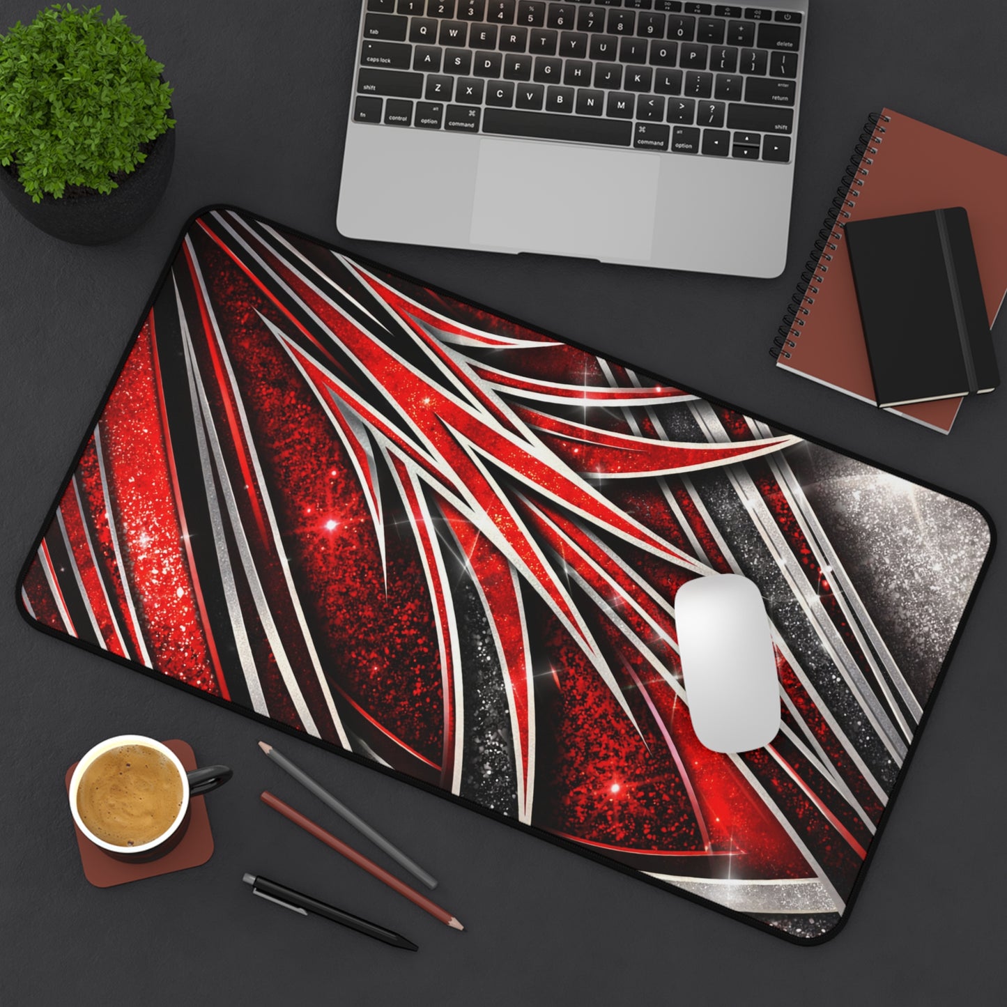 Red Metallic Abstract Desk Mat — Gaming/Office Mouse Pad
