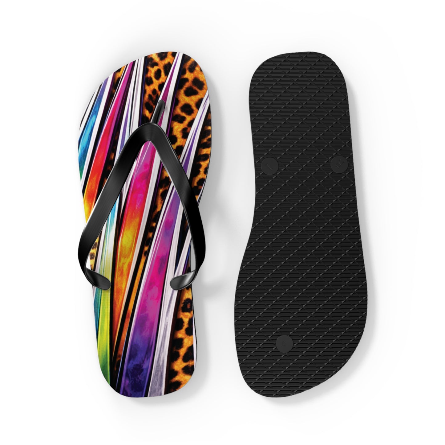 Colorful Striped & Leopard Print Flip Flops — Vibrant Beach Sandals
