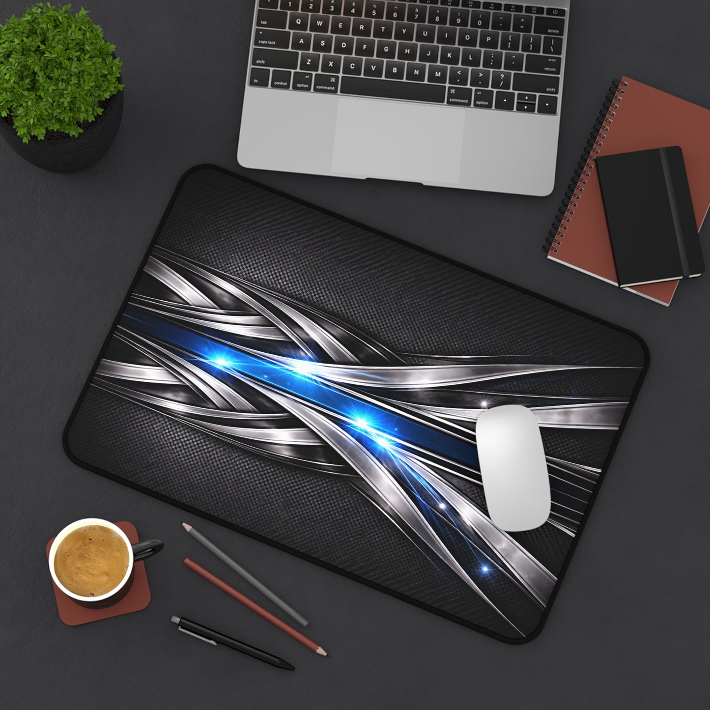 Futuristic Blue Light Abstract Desk Mat | Tech Gaming Surface