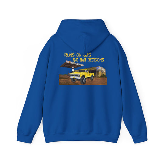 Hoodie — "Runs on Gas and Bad Decisions" Vintage Truck Graphic Hoodie