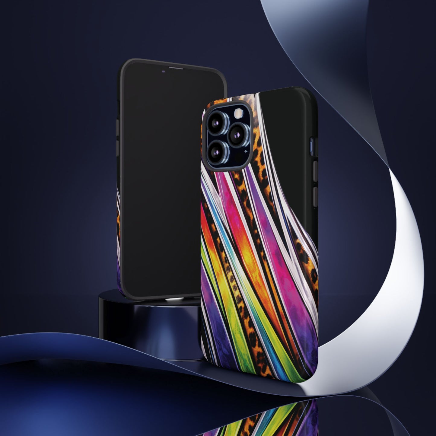 Colorful Stripes & Leopard Print Phone Case