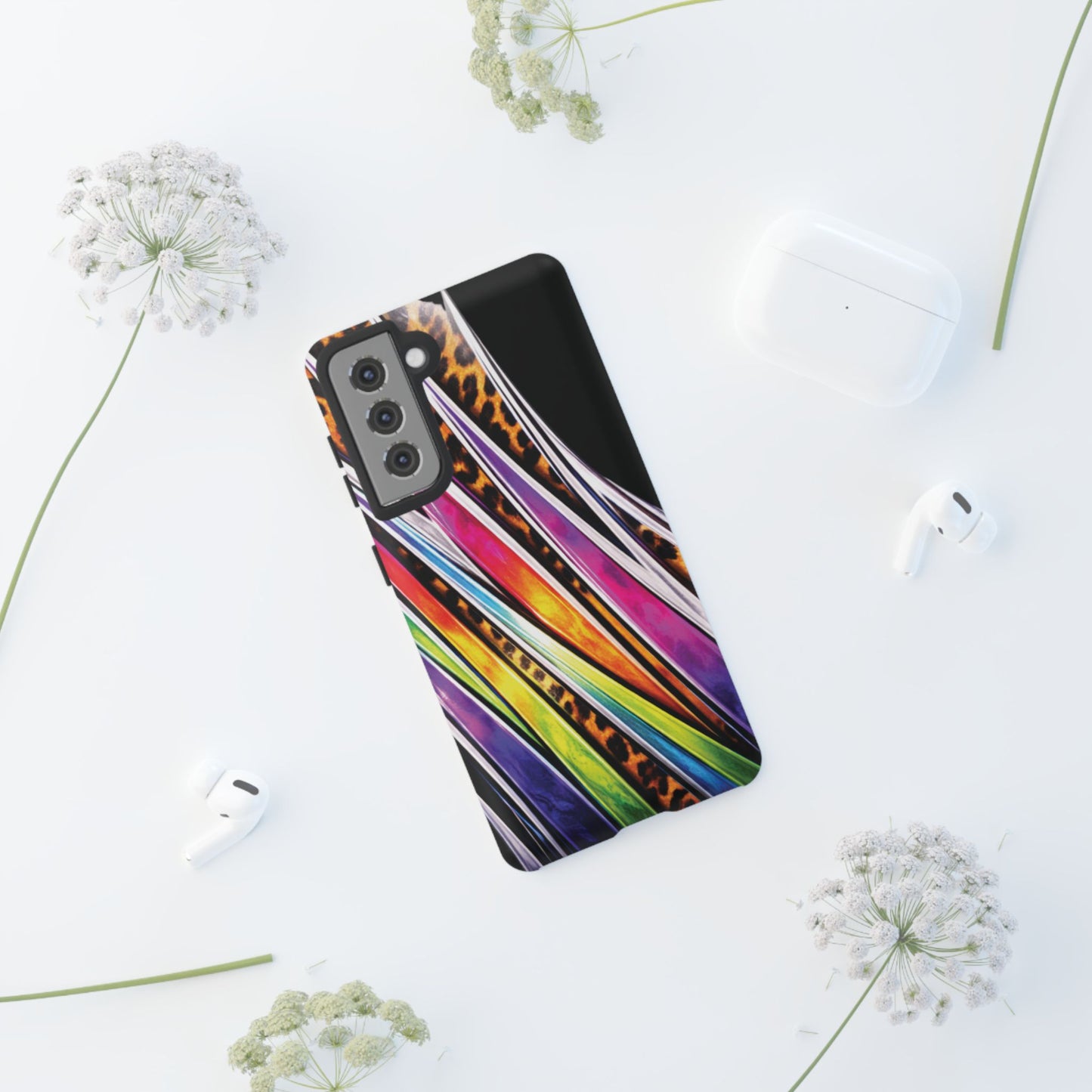Colorful Stripes & Leopard Print Phone Case
