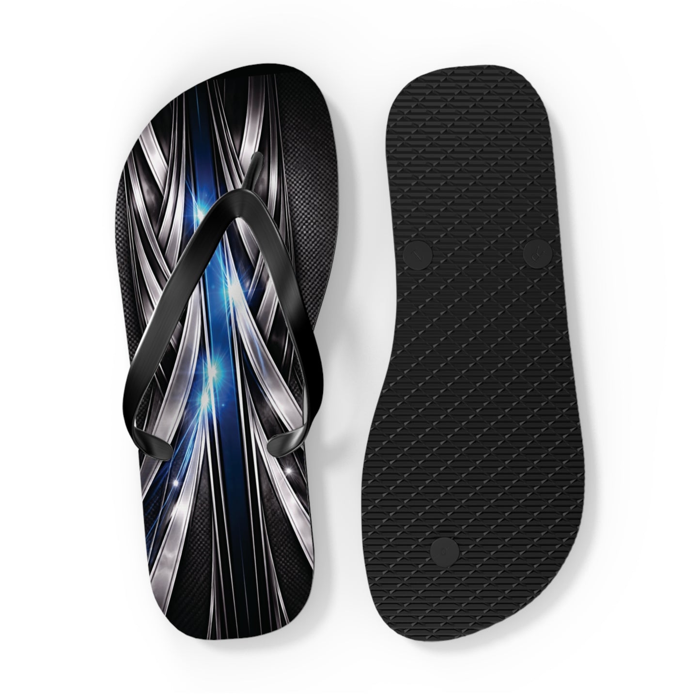 Abstract Metallic Blue Flip Flops — Futuristic Graphic Beach Sandals