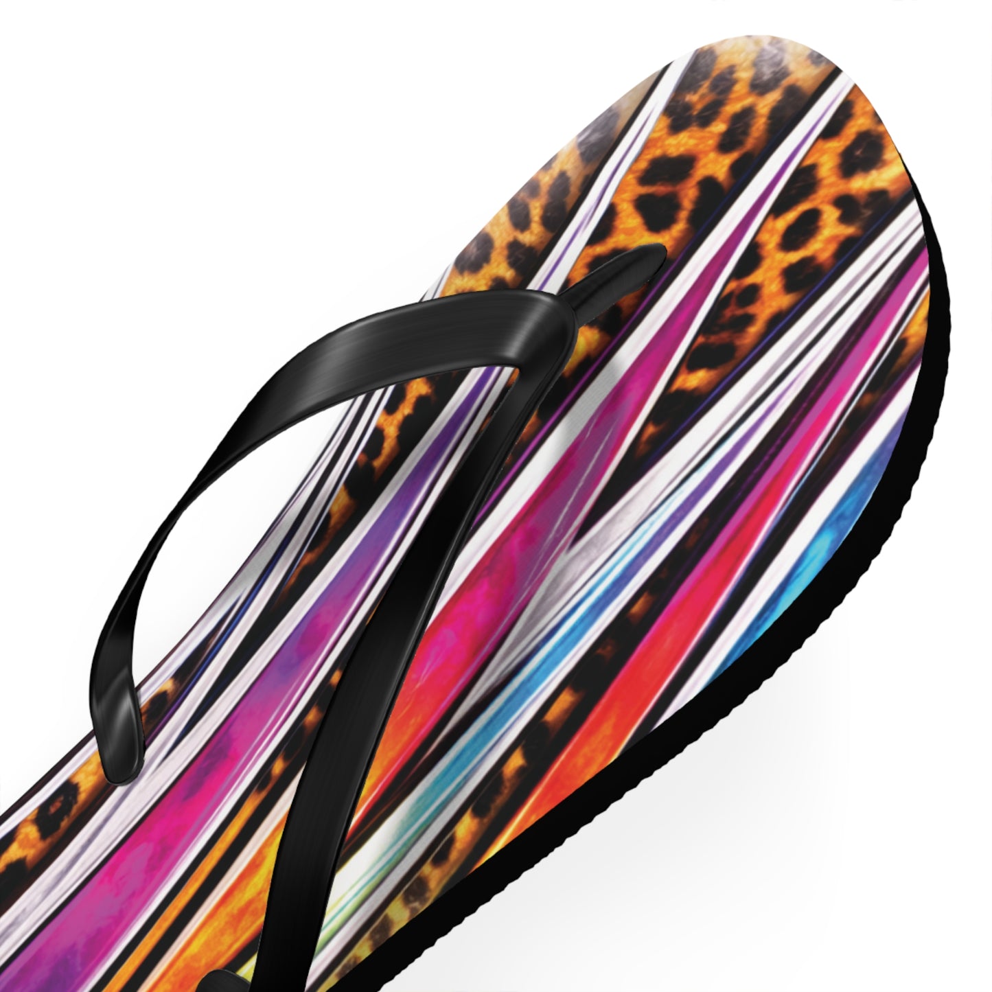Colorful Striped & Leopard Print Flip Flops — Vibrant Beach Sandals