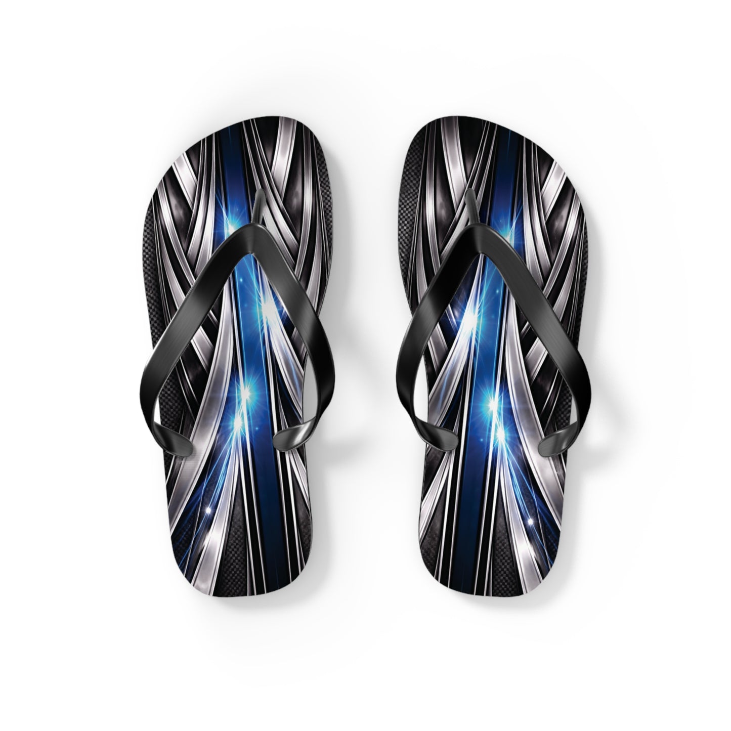 Abstract Metallic Blue Flip Flops — Futuristic Graphic Beach Sandals
