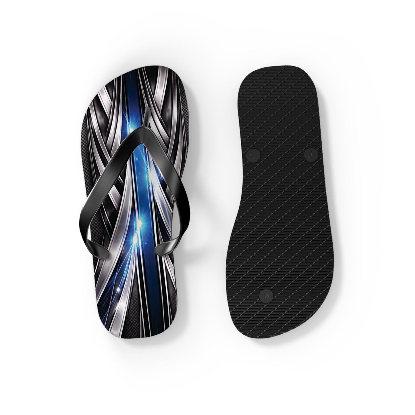 Abstract Metallic Blue Flip Flops — Futuristic Graphic Beach Sandals