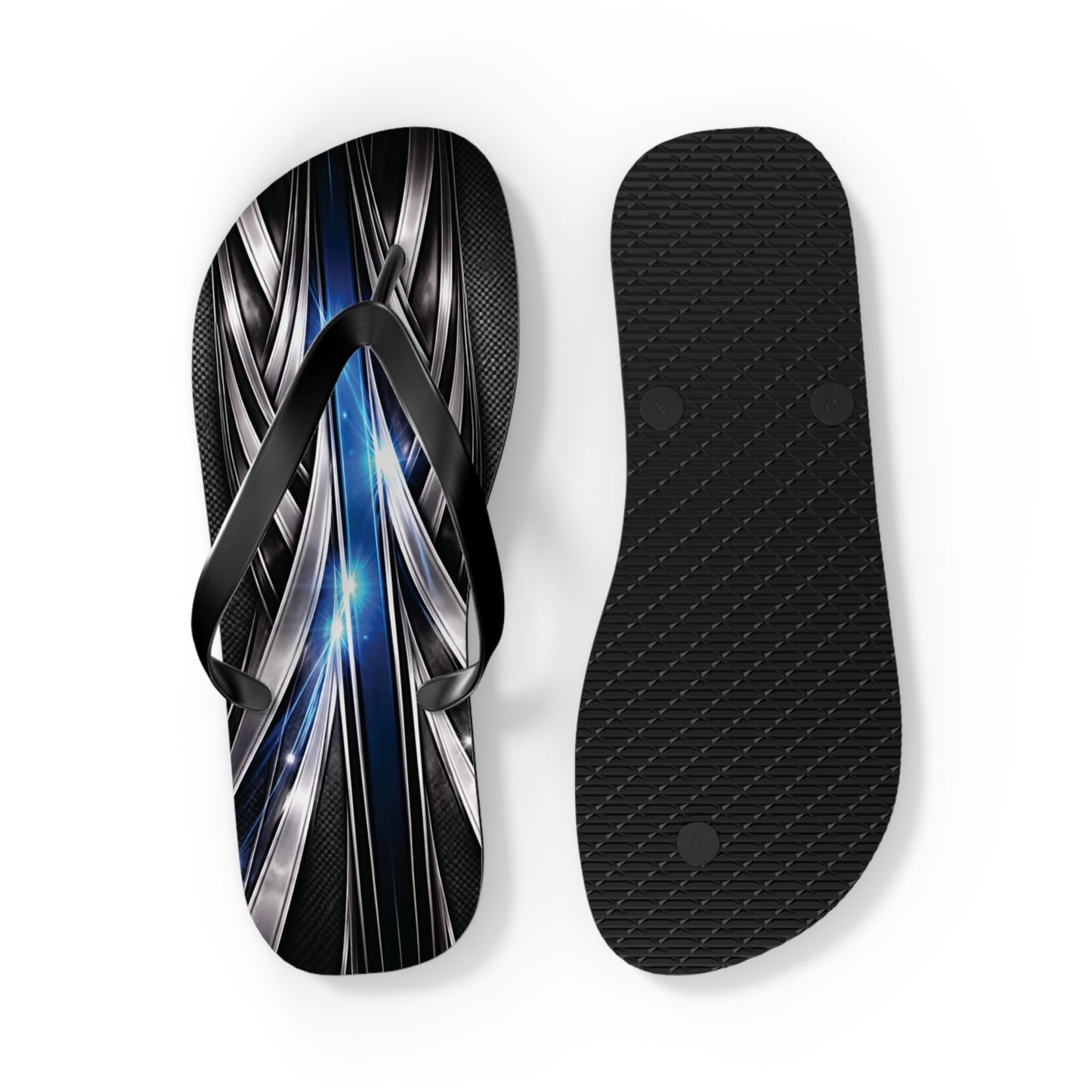 Abstract Metallic Blue Flip Flops — Futuristic Graphic Beach Sandals