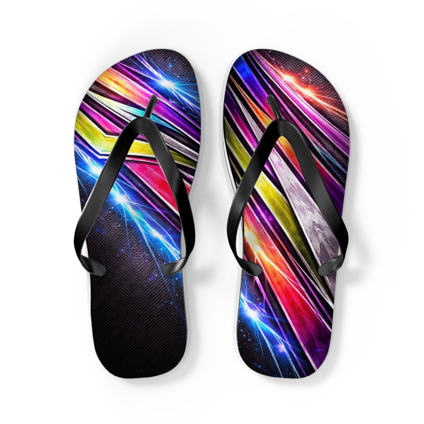 Neon Galaxy Flip Flops — Colorful Space Wave Beach Sandals