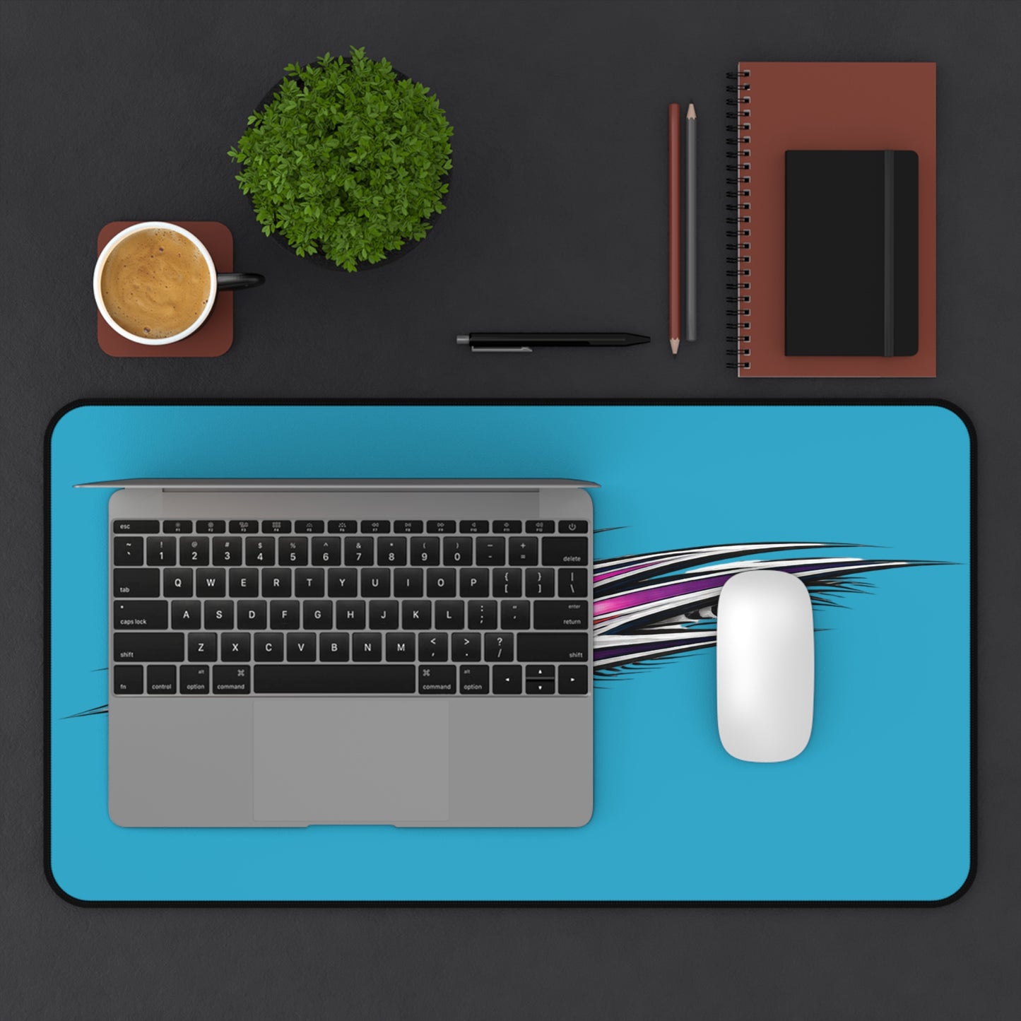 Retro Pinstripe Graphic Desk Mat | Blue Racing Stripe Mousepad
