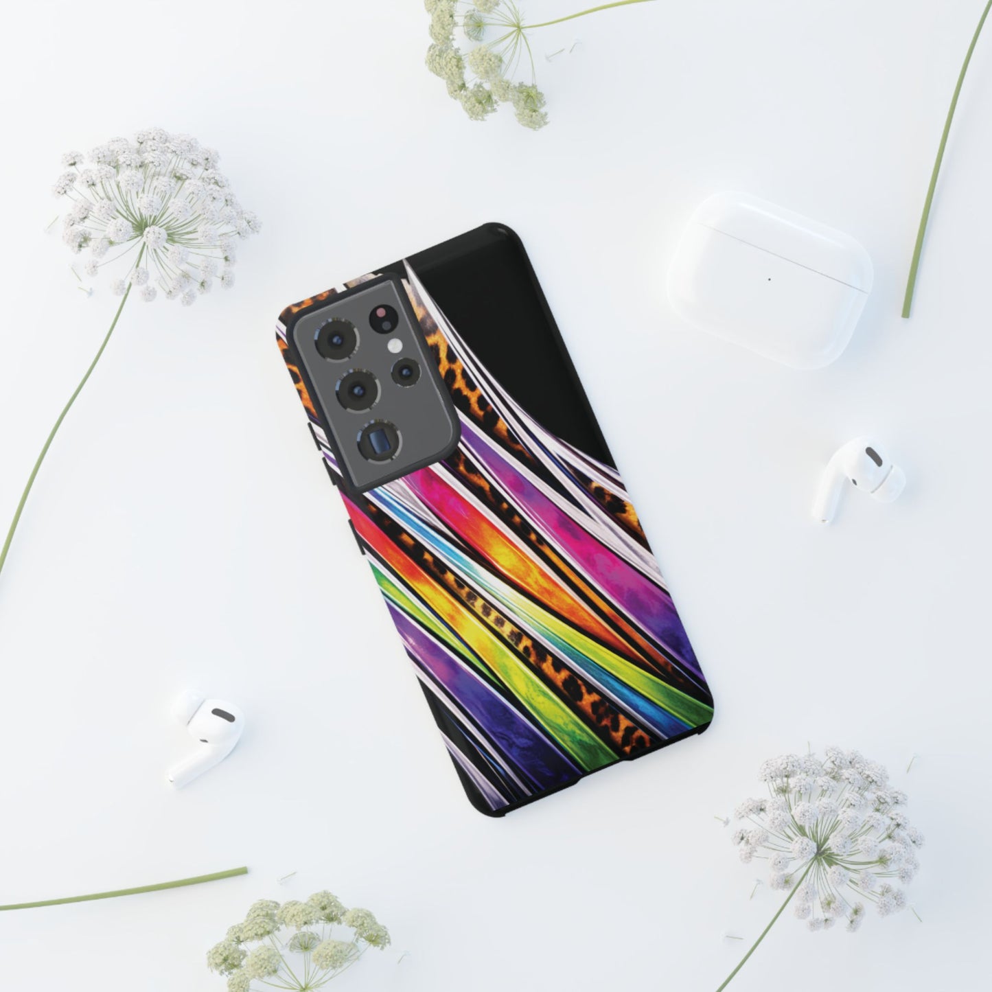 Colorful Stripes & Leopard Print Phone Case