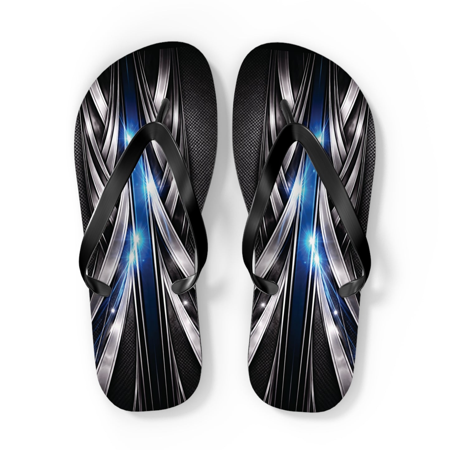Abstract Metallic Blue Flip Flops — Futuristic Graphic Beach Sandals