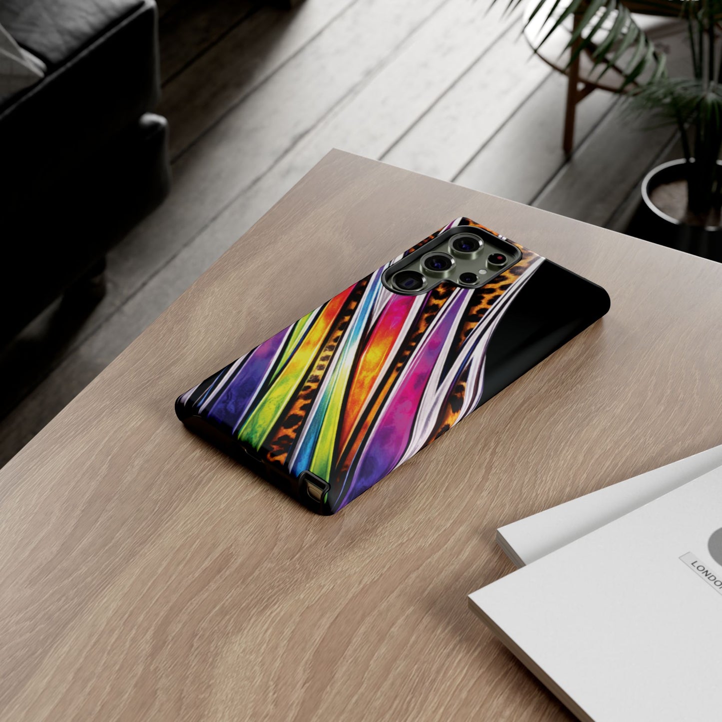 Colorful Stripes & Leopard Print Phone Case