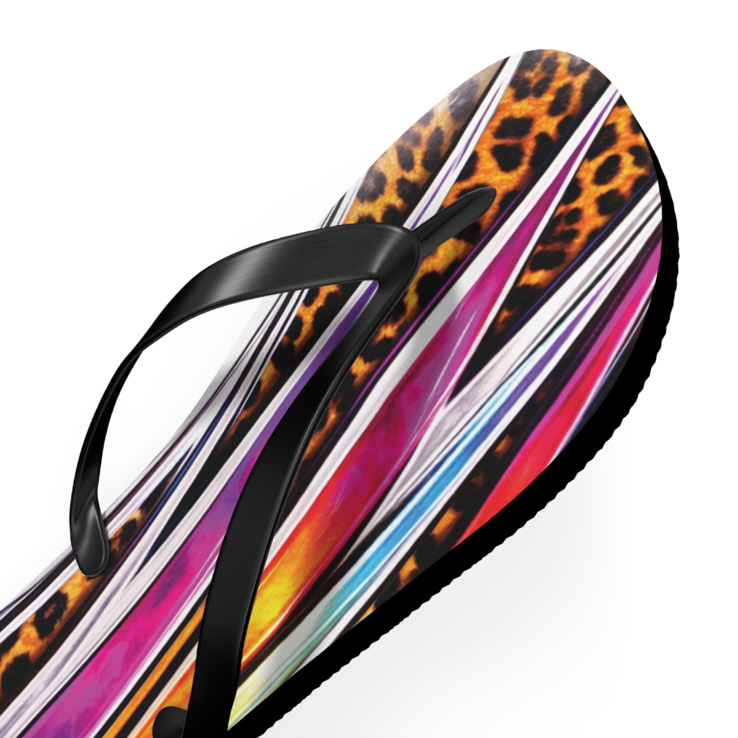 Colorful Striped & Leopard Print Flip Flops — Vibrant Beach Sandals