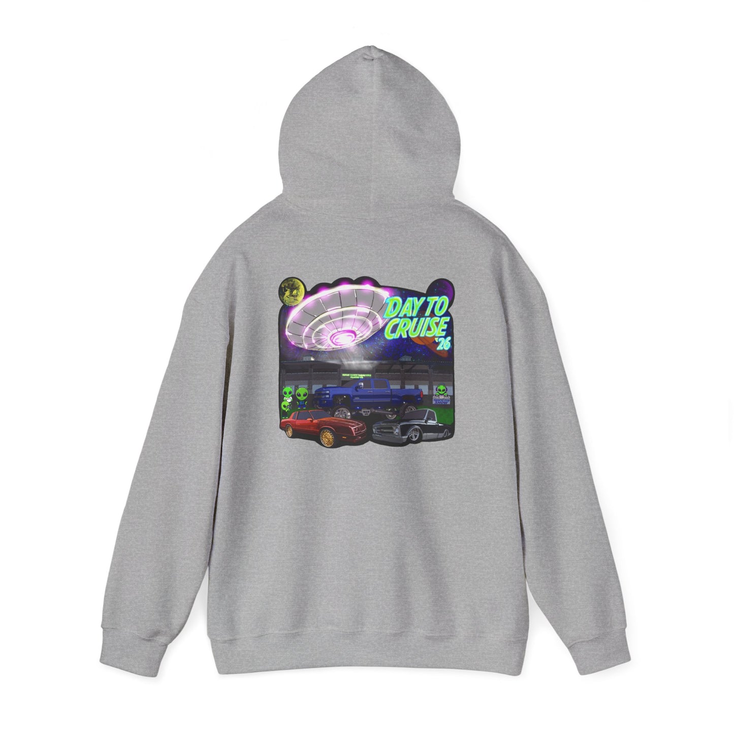Cruise Night Hoodie — "Day To Cruise" Retro UFO Car Graphic