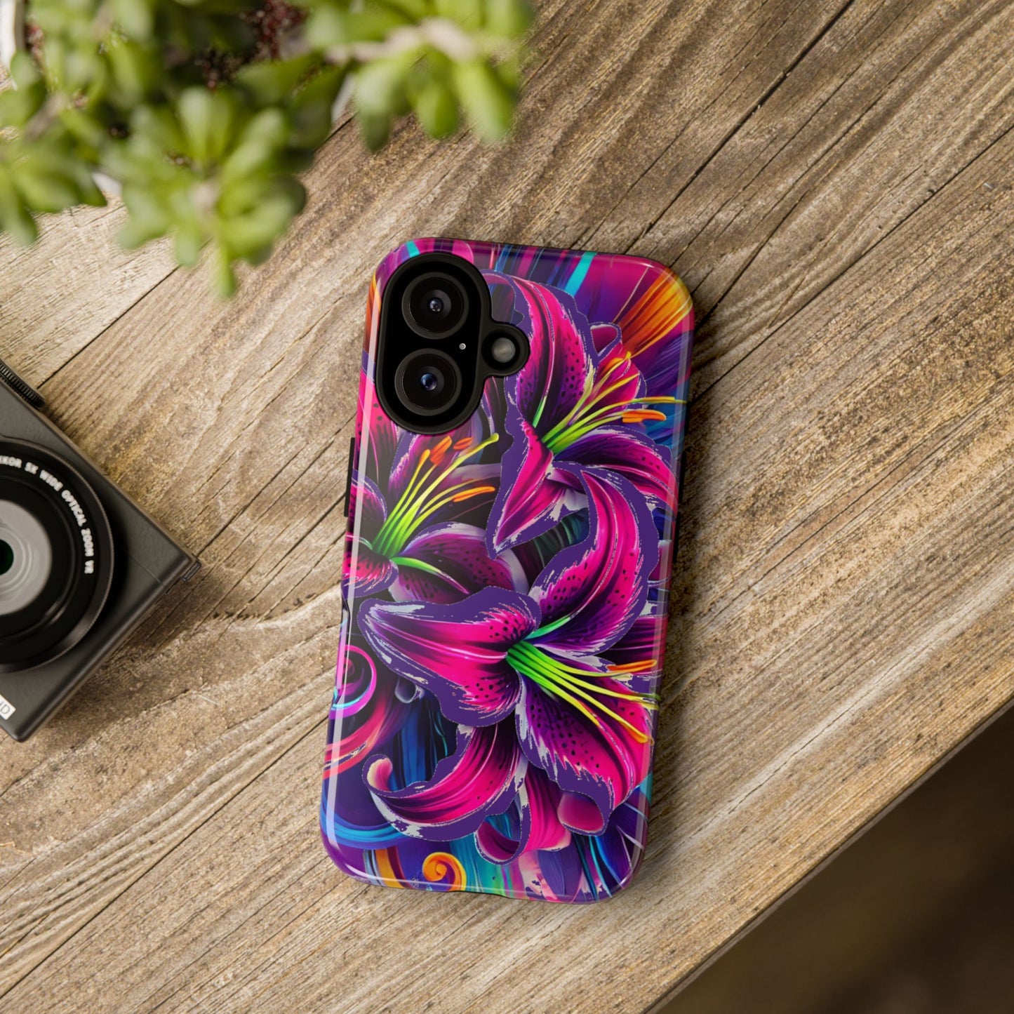 Neon Lily Illustration Tough Case | Floral Phone Cover