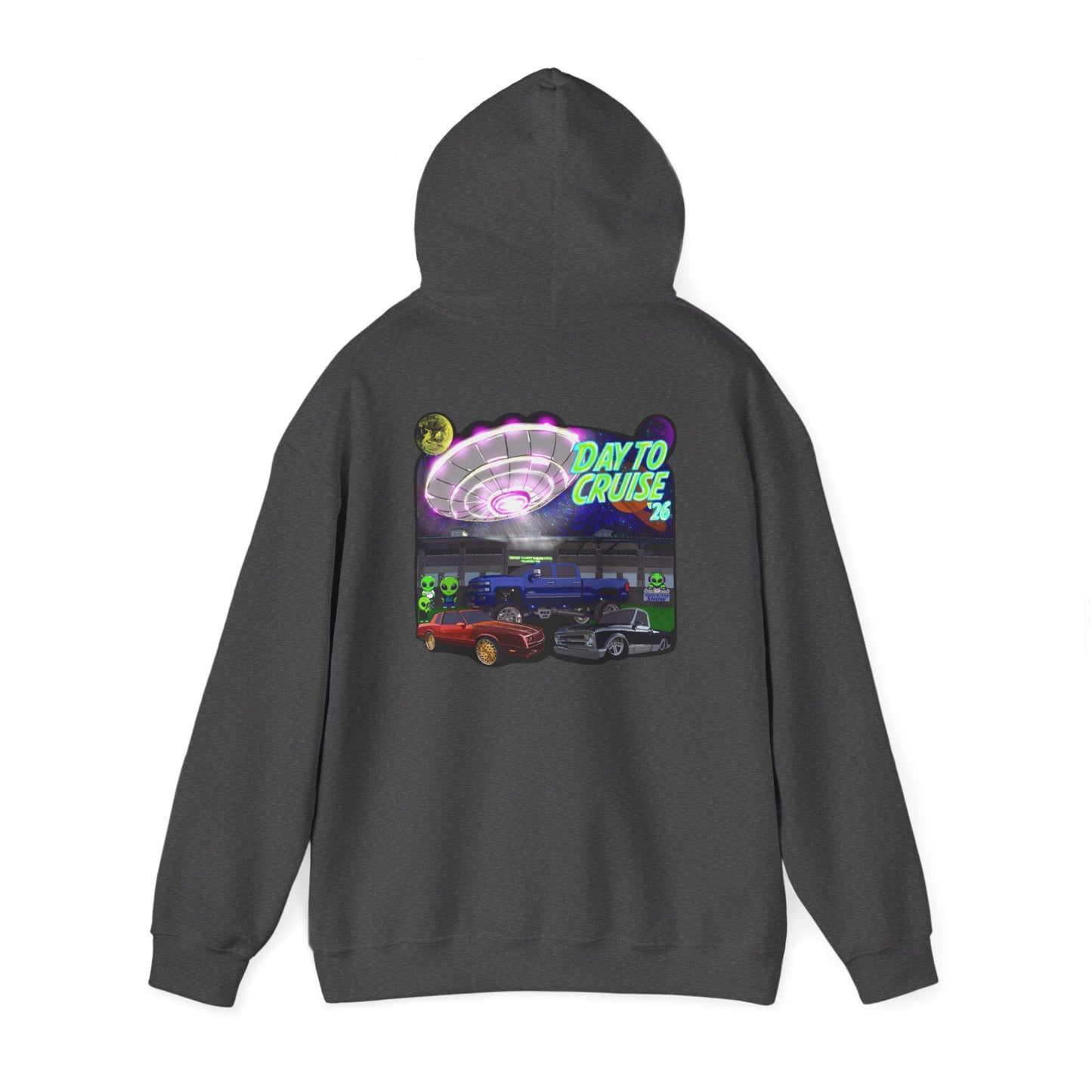 Cruise Night Hoodie — "Day To Cruise" Retro UFO Car Graphic