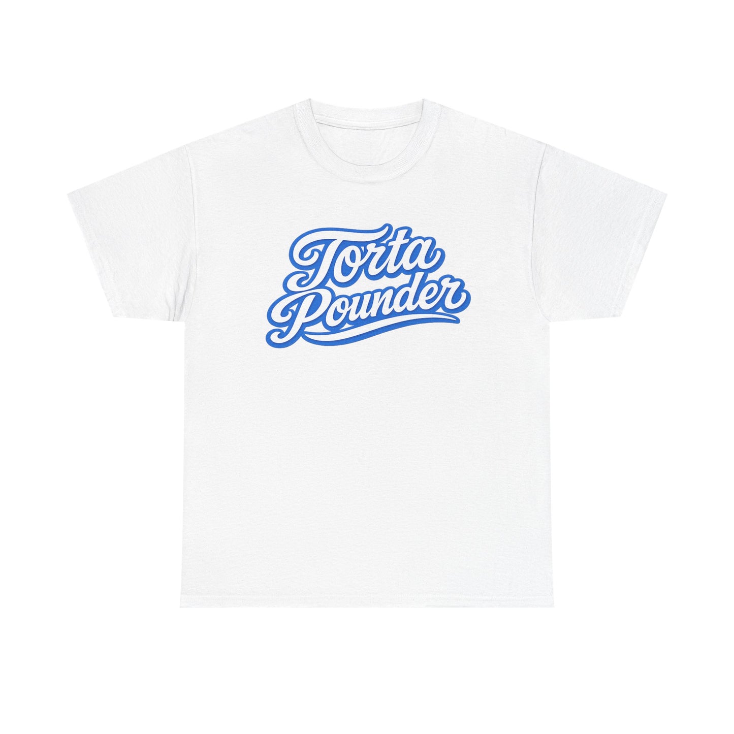 Torta Pounder Script Tee — Retro Blue Logo Graphic T-Shirt