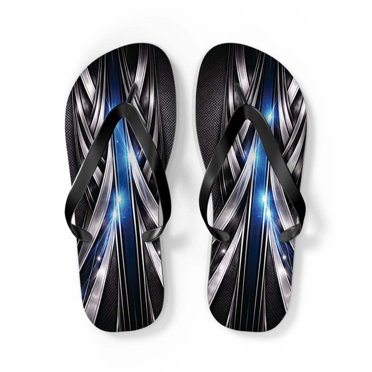 Abstract Metallic Blue Flip Flops — Futuristic Graphic Beach Sandals