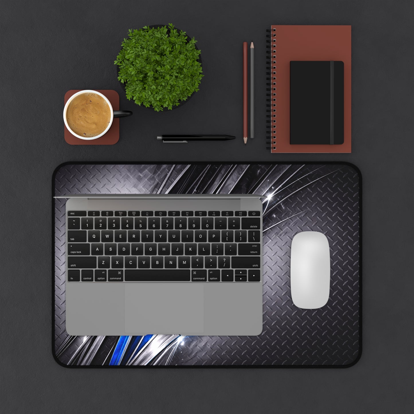 Futuristic Metallic Blue Abstract Desk Mat | Gaming Office Mousepad