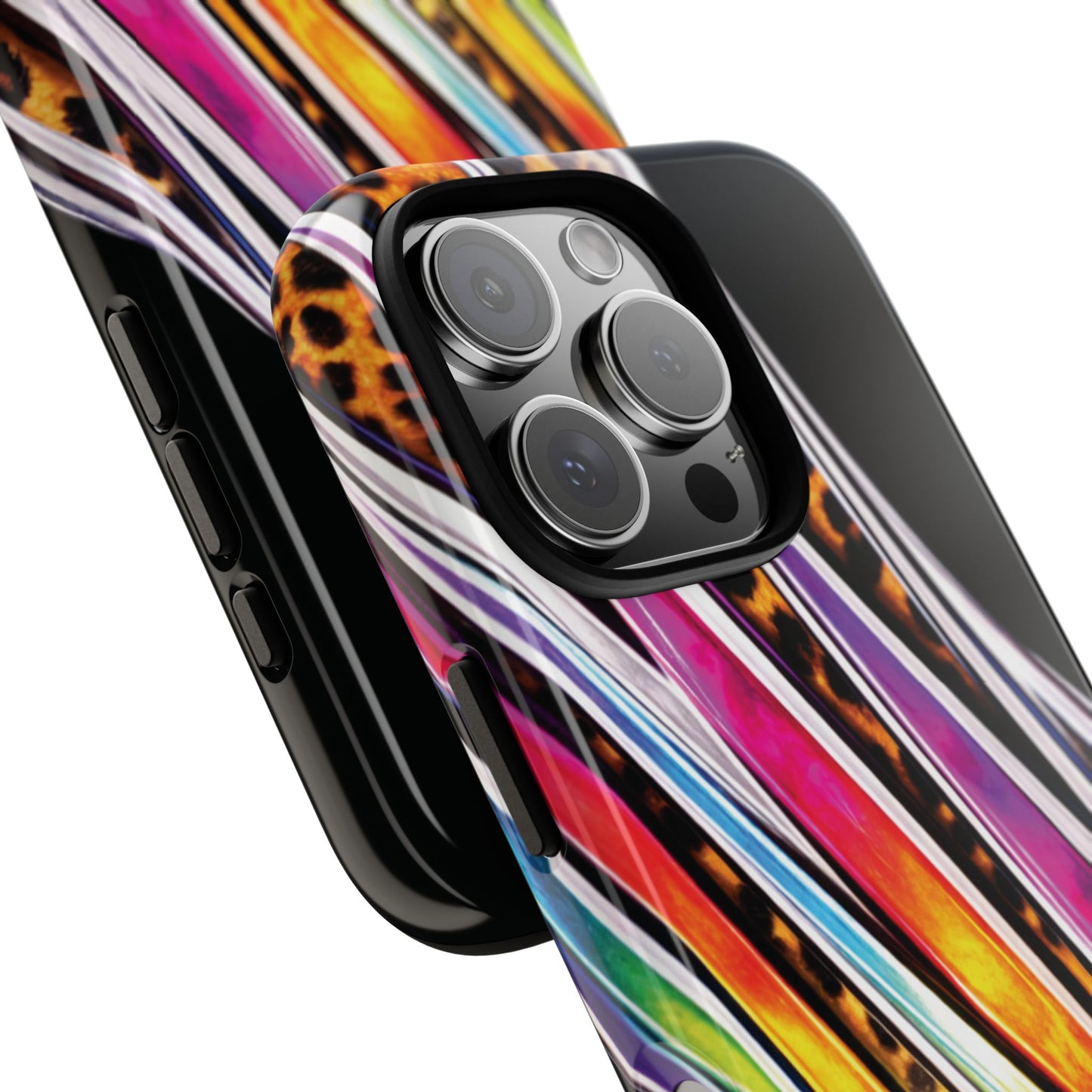 Colorful Stripes & Leopard Print Phone Case