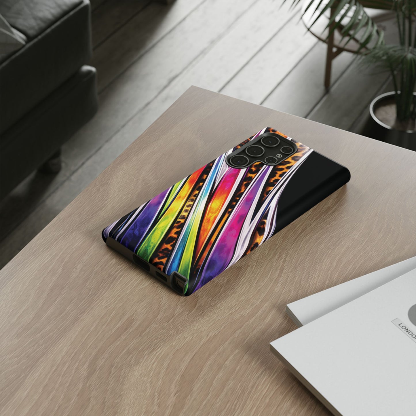 Colorful Stripes & Leopard Print Phone Case
