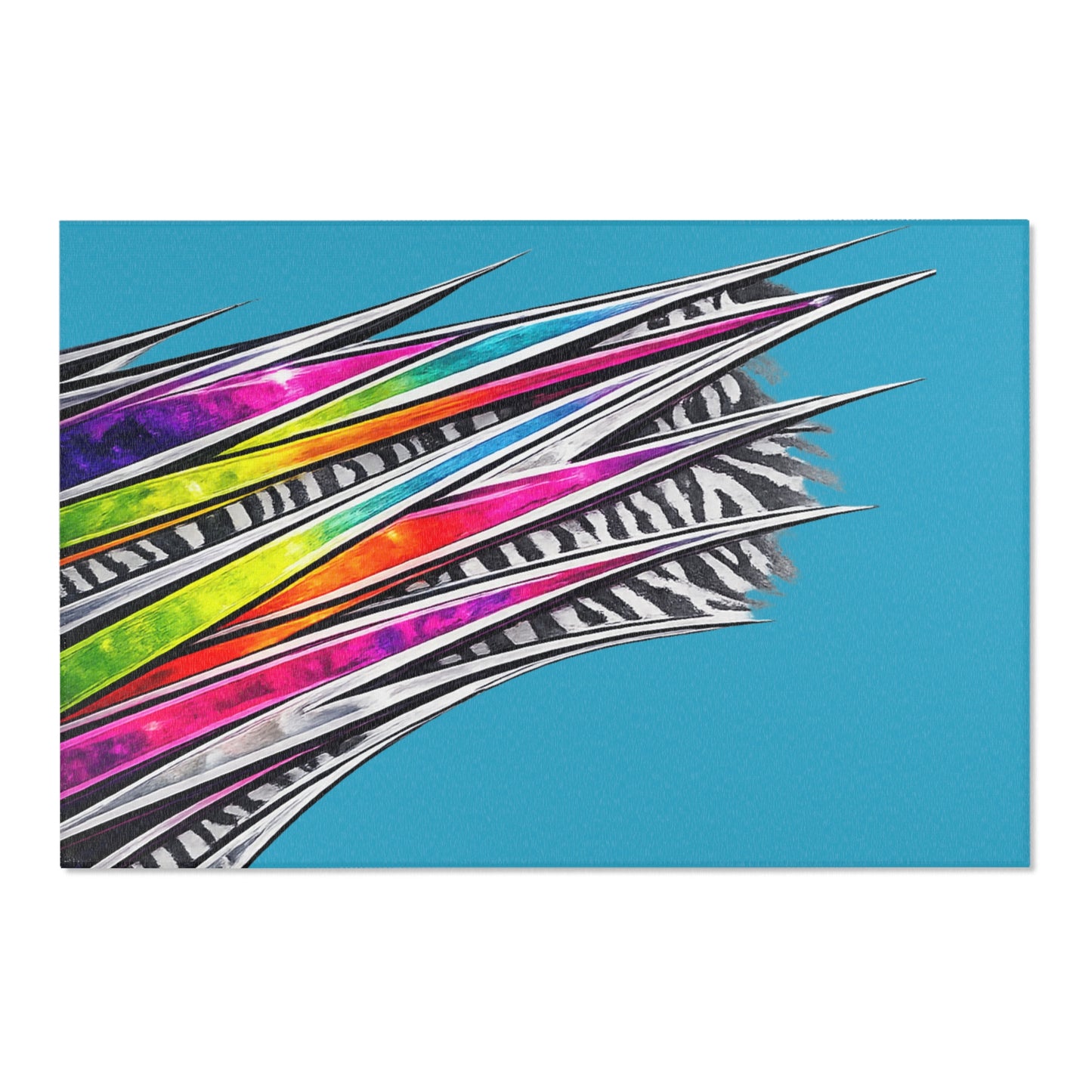 Turquoise Zebra Stripe Tear Area Rug — Colorful Rainbow Accent Rug