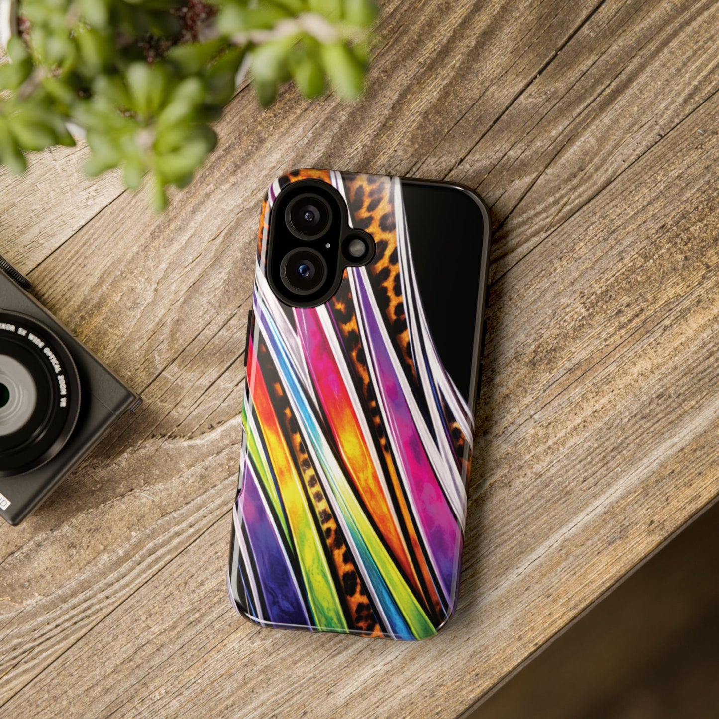 Colorful Stripes & Leopard Print Phone Case